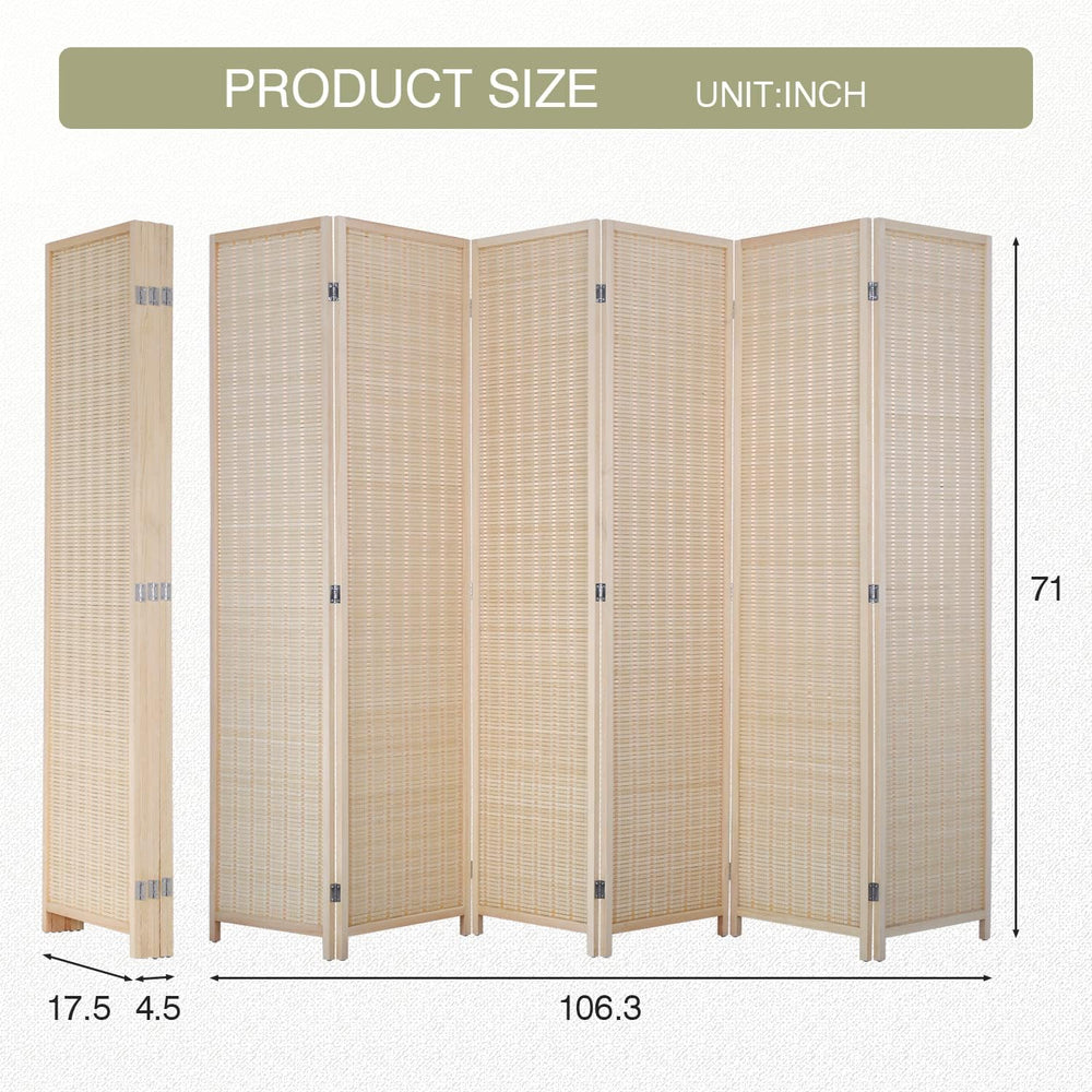 FDW 6-Panel Folding Room Divider | 6ft, Natural | Light & Portable
