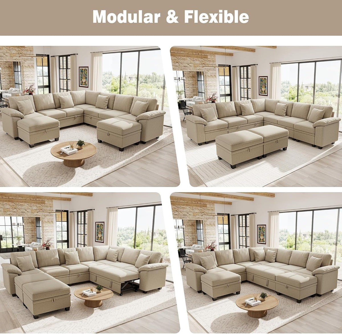 ihanherry 108" modular sectional sofa with pull out, view 9
