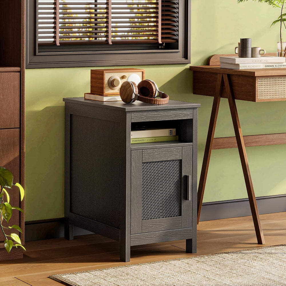 Huuger Narrow Night Stand, End Table with Charging Station, USB-C Port