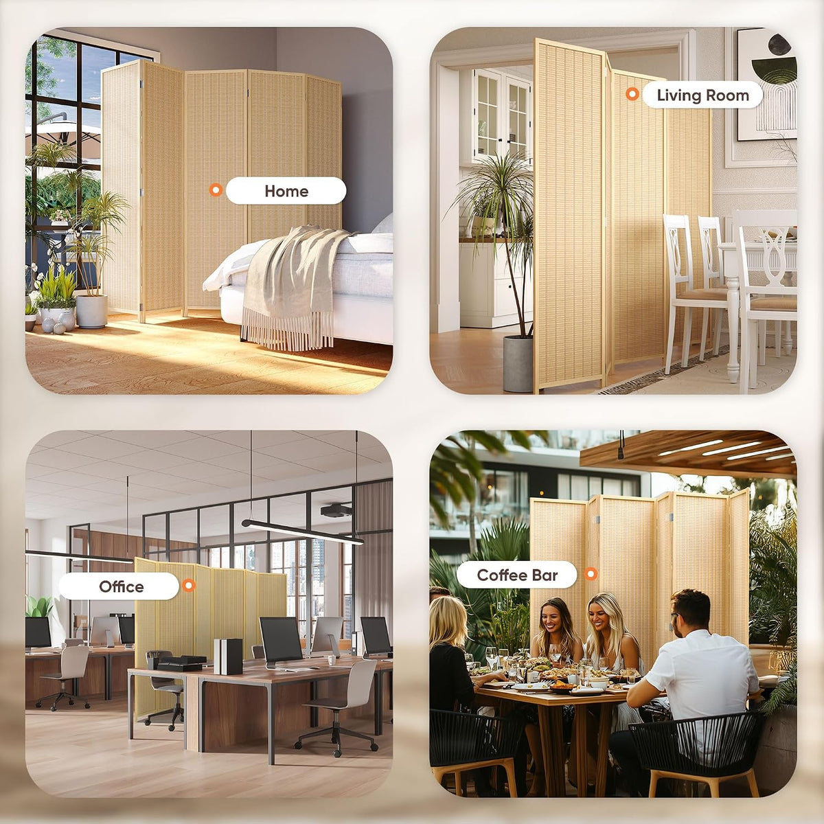 jostyle bamboo room divider, 6-panel folding privacy screen, front angle view