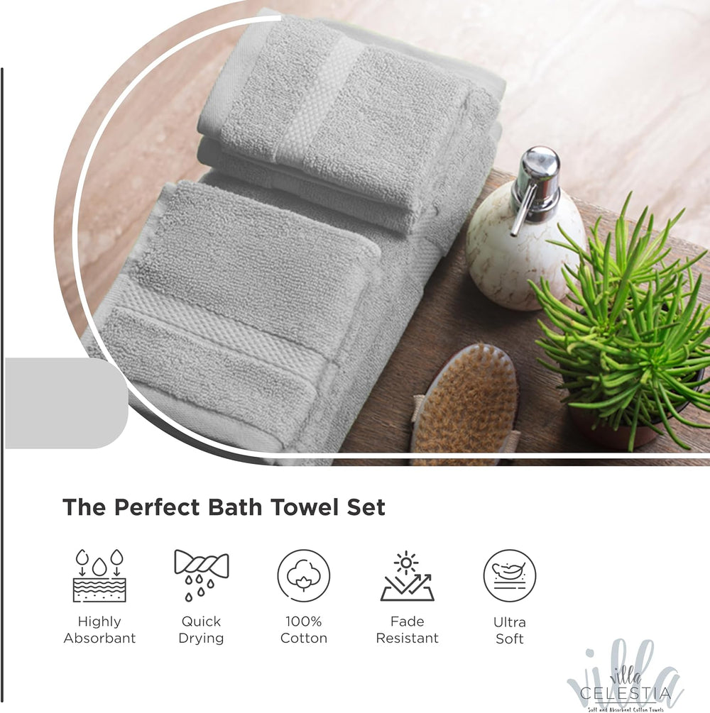 Villa Celestia 24-Piece 100% Cotton Towel Set, 6 Bath Towels, 6 Hand Towels, ...