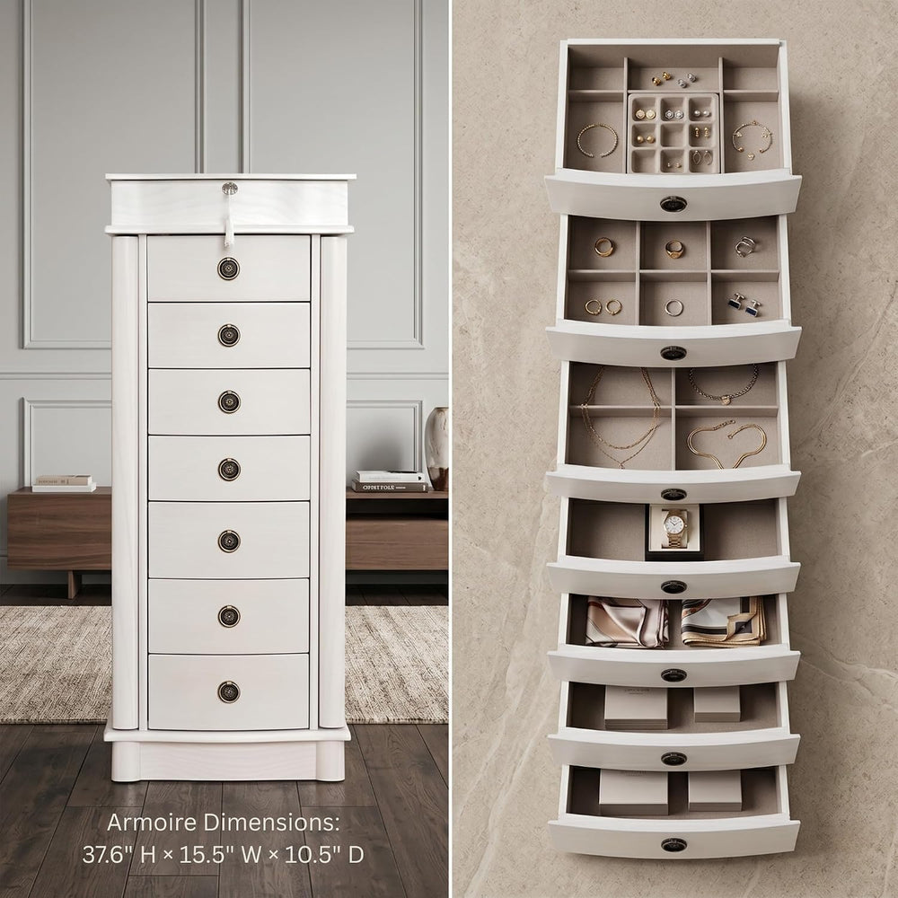 Hives and Honey Nora Jewelry Armoire Cabinet with Mirror – 7 Drawers, Locking...