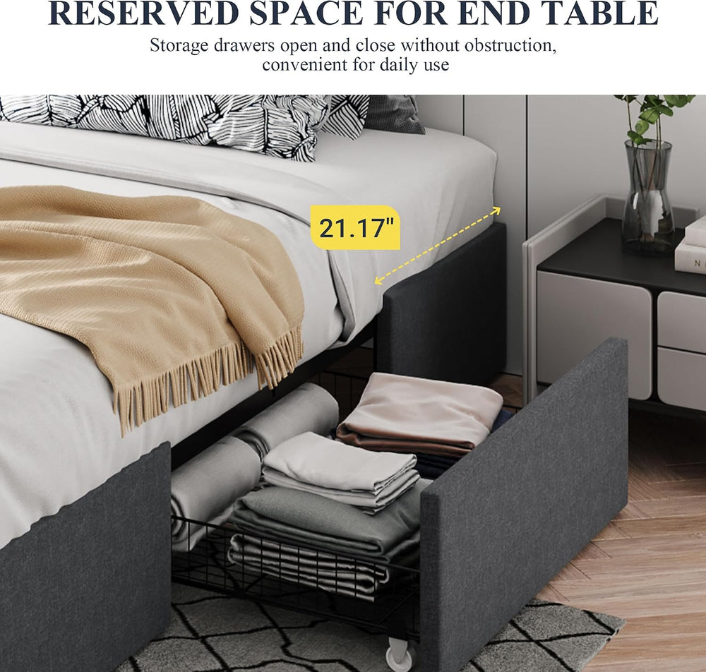 Allewie Full Size Platform Storage Bed Frame with 3 Drawers, Dark Grey