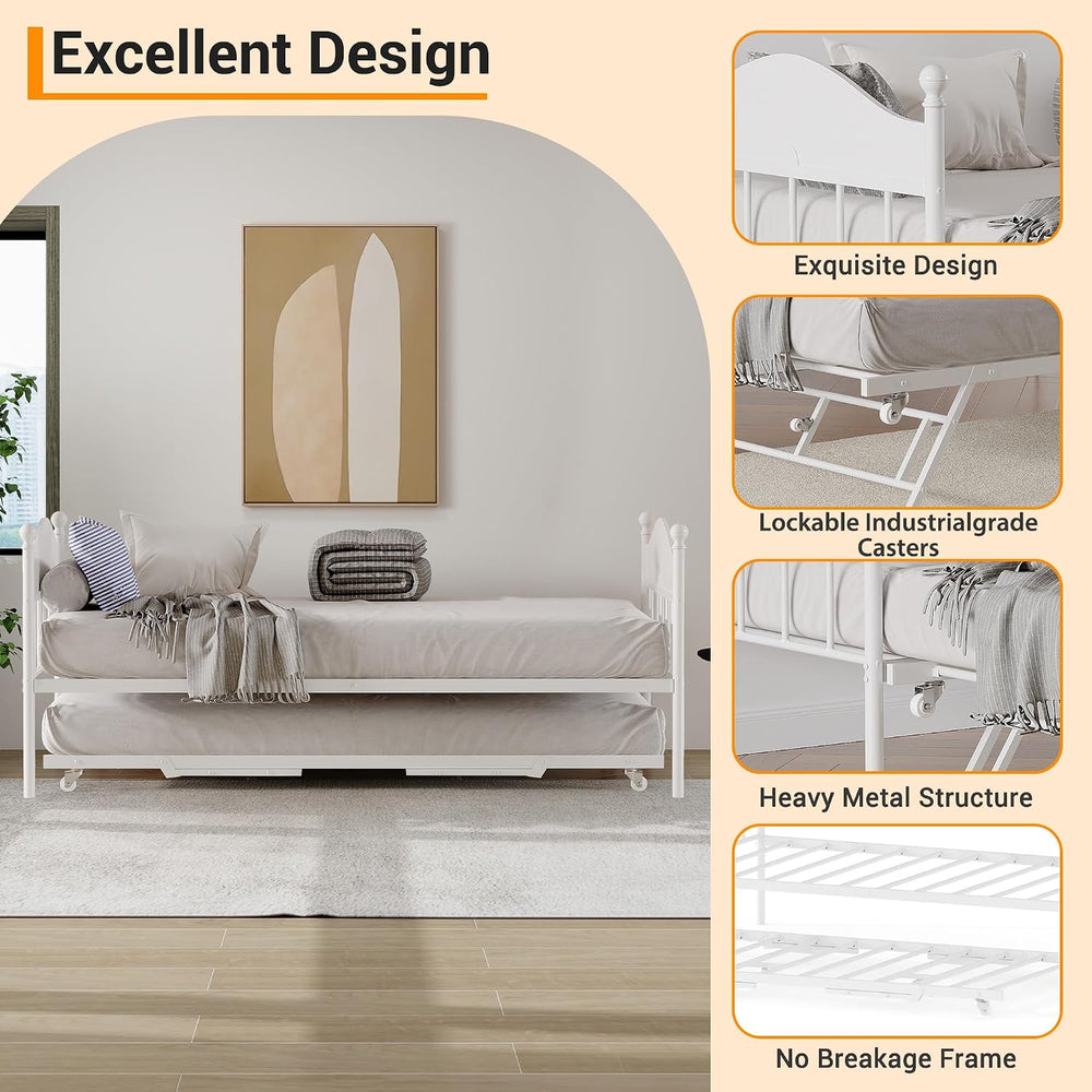 Garvee Twin Daybed with Trundle, Twin Bed Frame with with Stylish Headboard