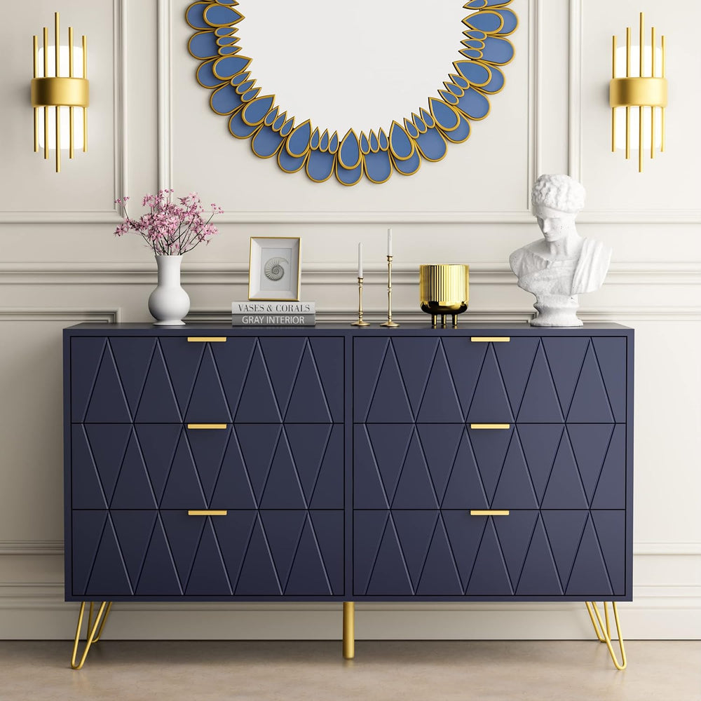 Anbuy Navy Large Dresser 6 Drawer Dresser for Bedroom, Chest of Drawer with 6...