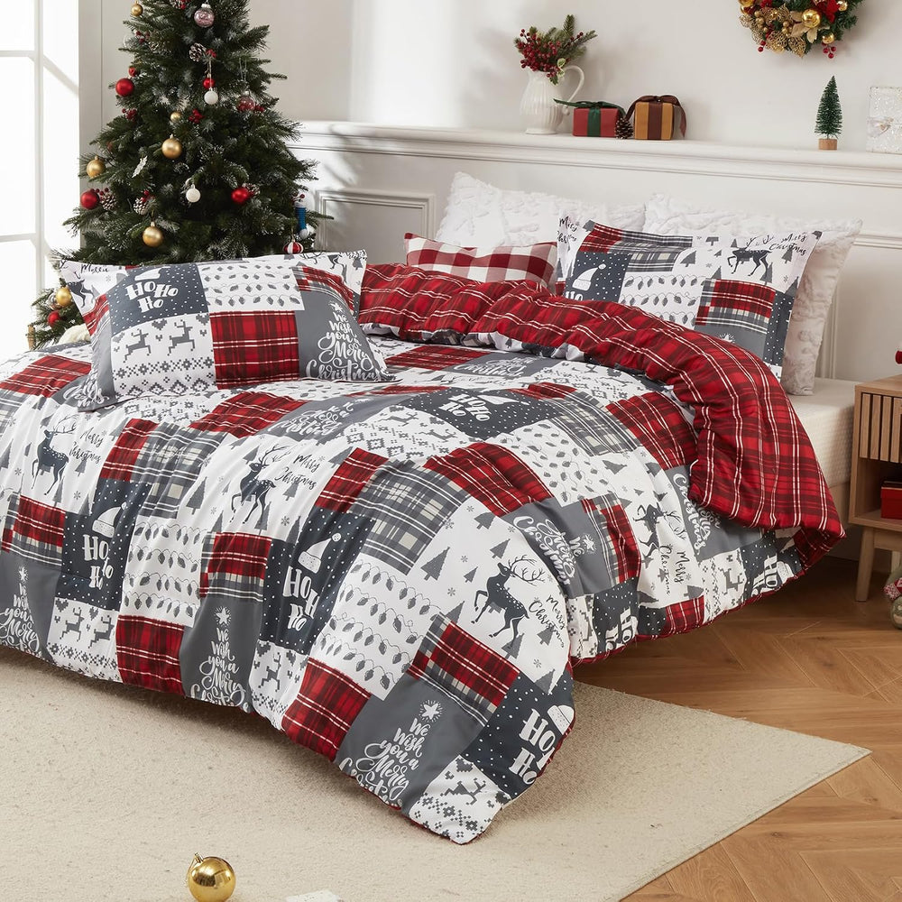 CAROMIO Christmas Comforter Set Queen Size, Reversible Printed 3 Pieces