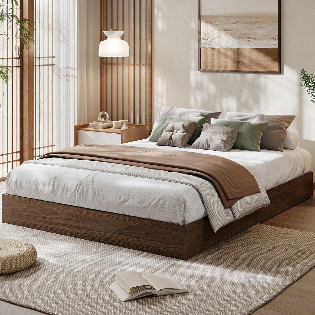 garveehome wood platform bed frame, queen bed frame, main product view