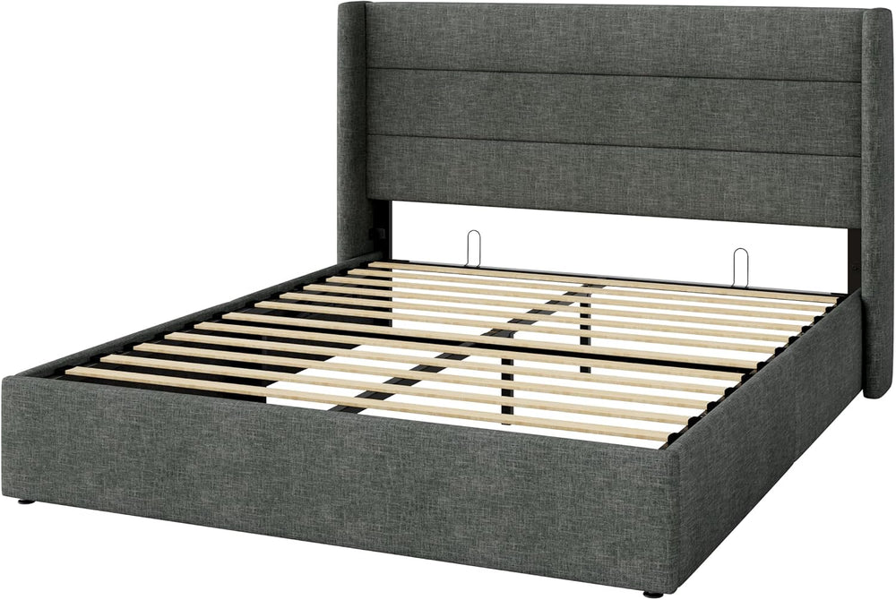 Allewie Queen Size Lift Up Hydraulic Storage Bed Frame Dark Grey