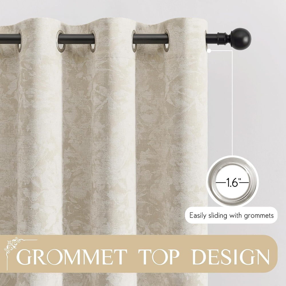 Beauoop Beige Floral Jacquard Blackout Curtains for Bedroom 52x84 2 Panels