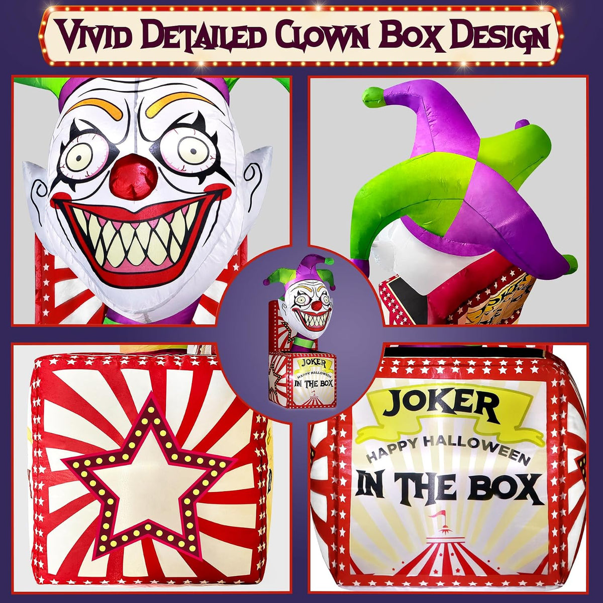 zukakii 4FT Halloween Inflatables Clown Box with Bright LED Lights, Vivid Design Creepy Halloween Decorations Outdoor Spooky Blow Ups Yard Decoration blowups for Indoor Holiday Party Lawn