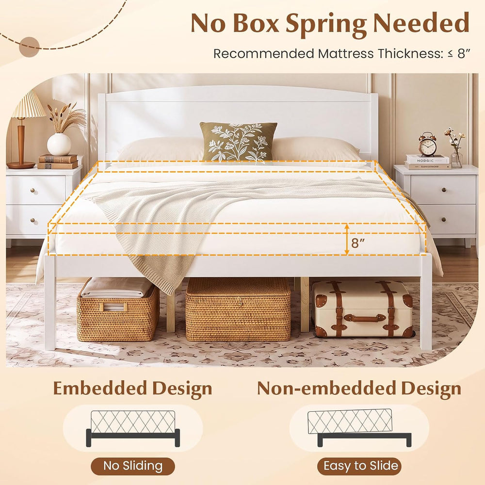 GIANTEX Queen Size Wooden Bed Frame with Curved Headboard