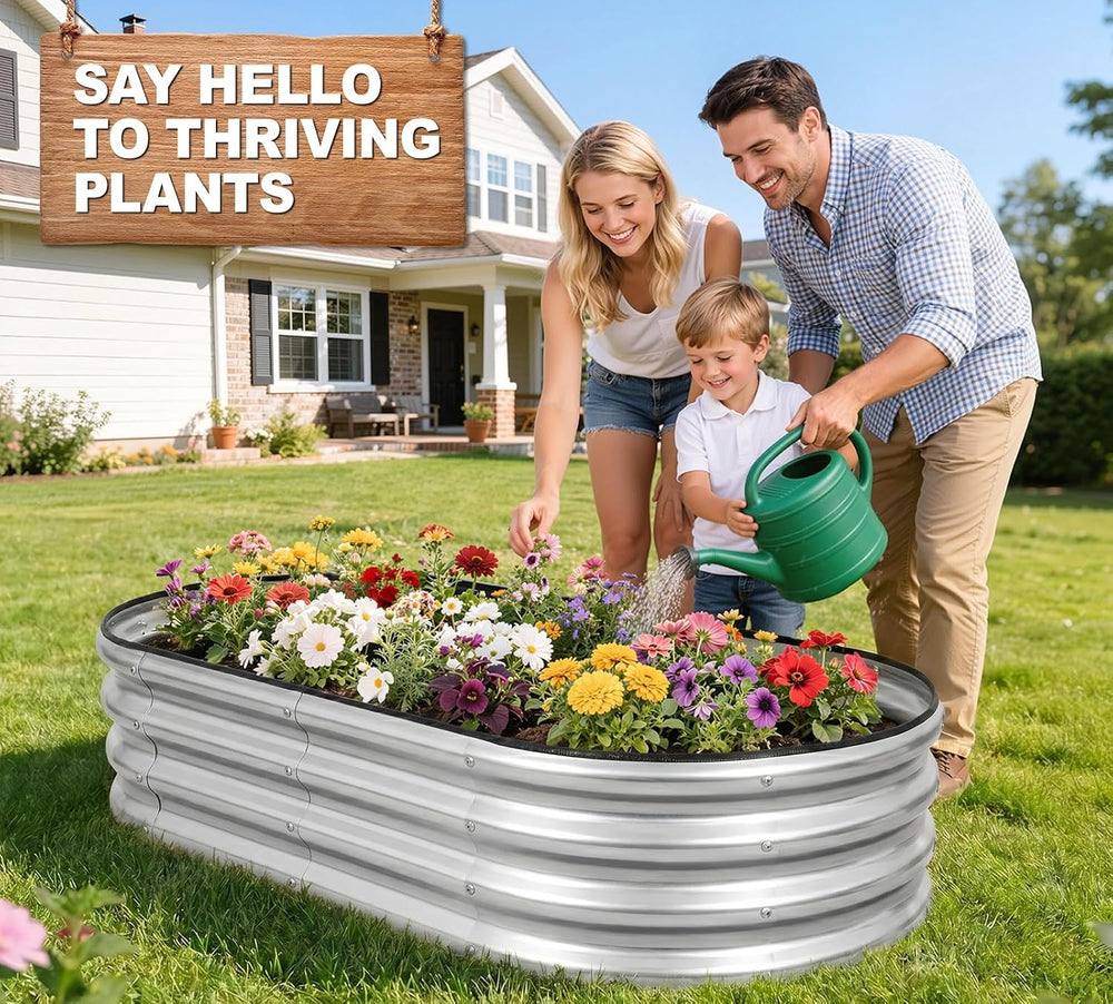 1MORE Galvanized Raised Garden Bed Outdoor,Planter Bed 4x2x1ft,Silver,4-Pk