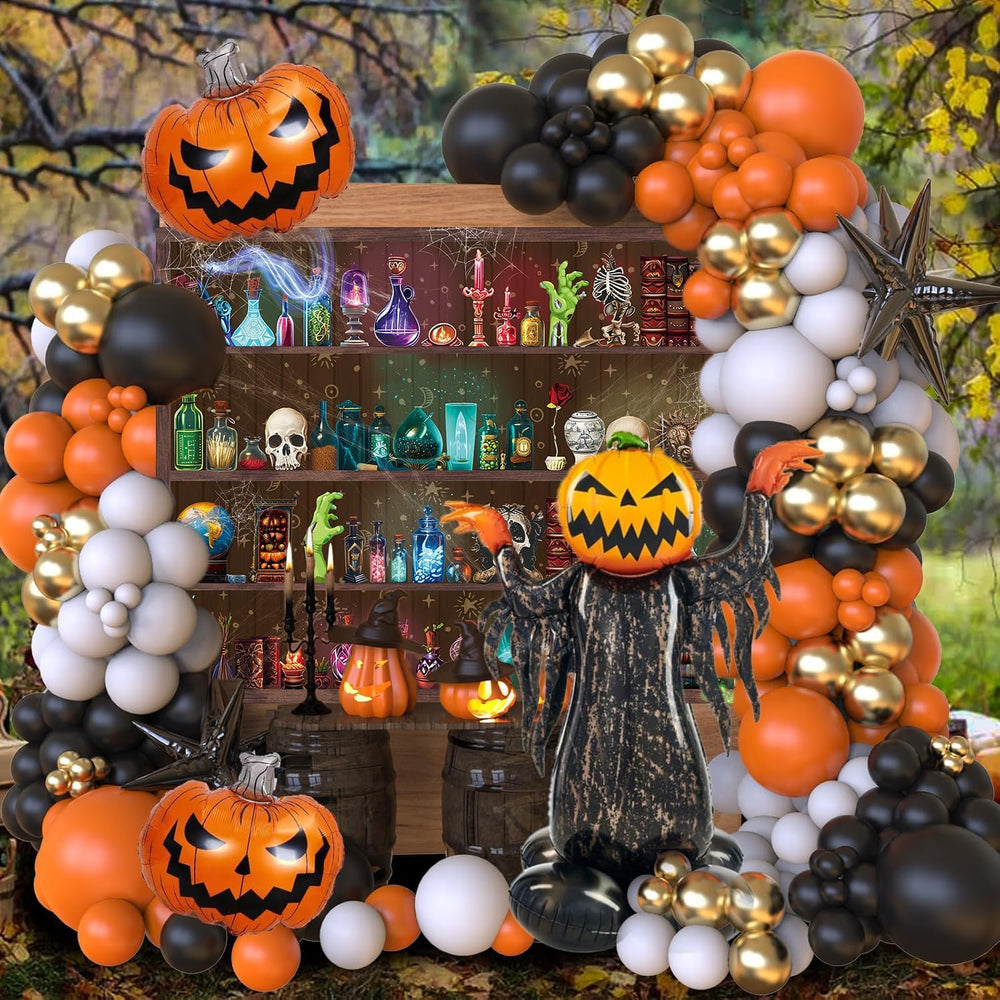 Halloween Magic Potion Shelf Backdrop Bookshelf Spooky Witch Skulls Backgroun...