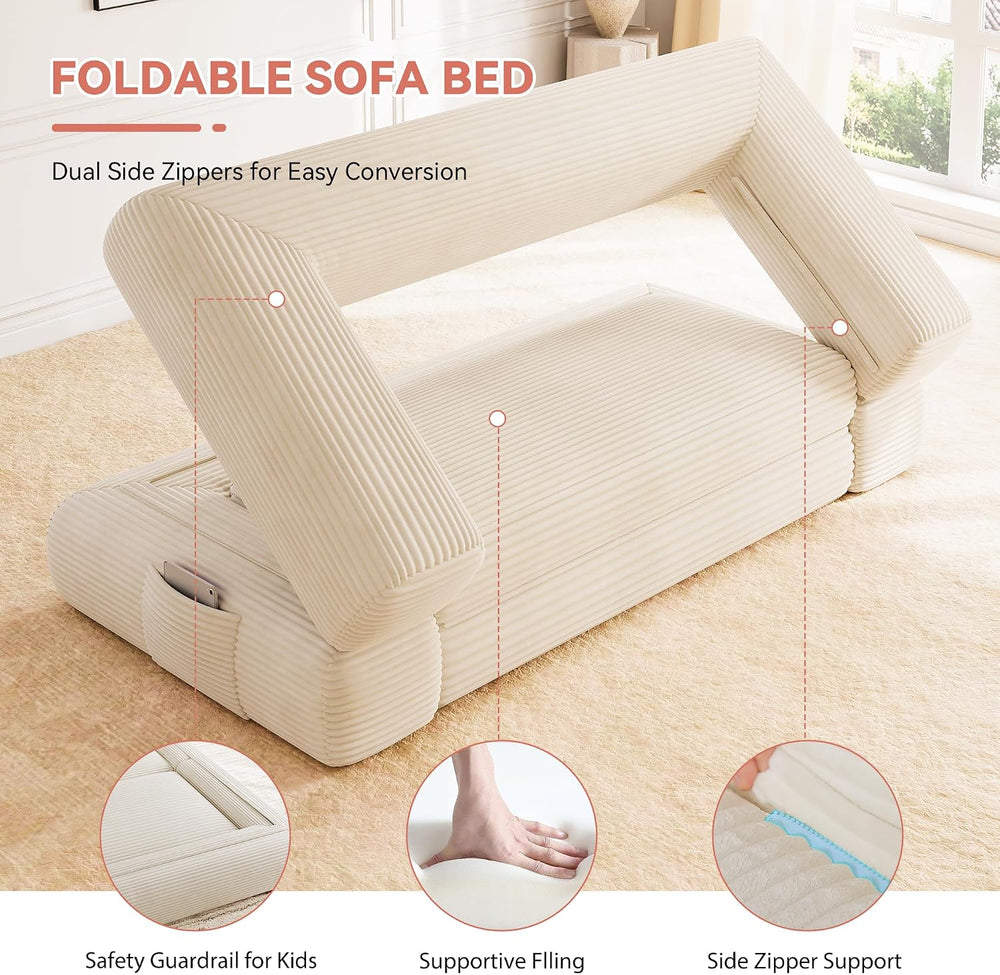Jocoevol 4-in-1 Convertible Folding Sofa Bed, 78"W x 68"L Queen Siz...