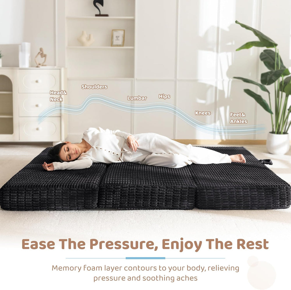 BYBYME Memory Foam Tri-Folding Mattress, 6 Inch Gel Folding Mattress Topper, ...