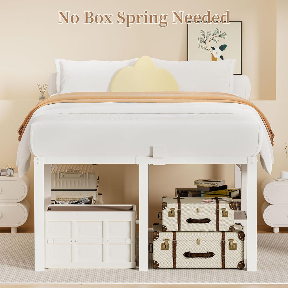 24 Inch Queen Size Tall Bed Frame, 3500 LBS Metal Platform Bed Frame, White