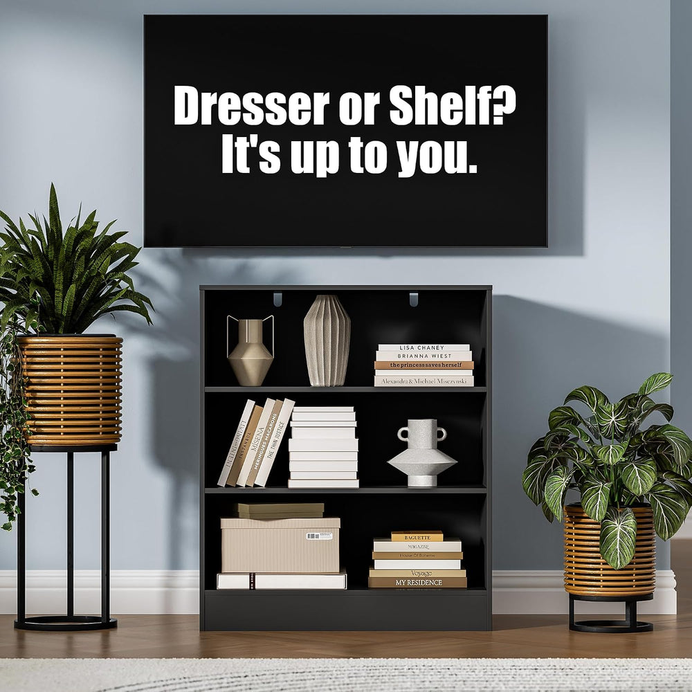 Housoul 3 Drawers Dresser with PU Drawer and Wood Frame, Black Chest with Lar...