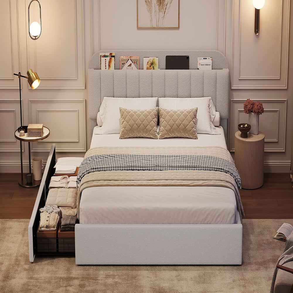 GarveeHome TwinXL Bed Frame, Platform Bed with Storage Headboard & Drawers