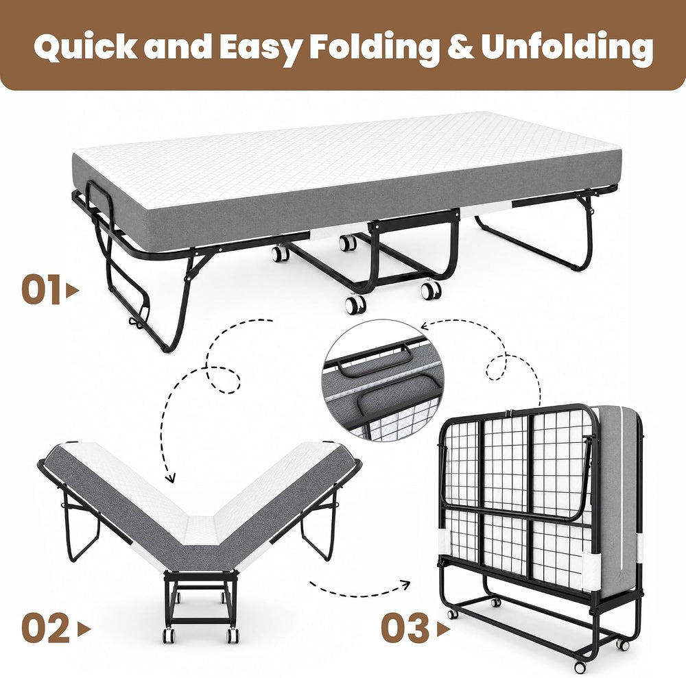 Folding Bed with Mattress 75'' x 46'' in Extra Wide Guest Bed