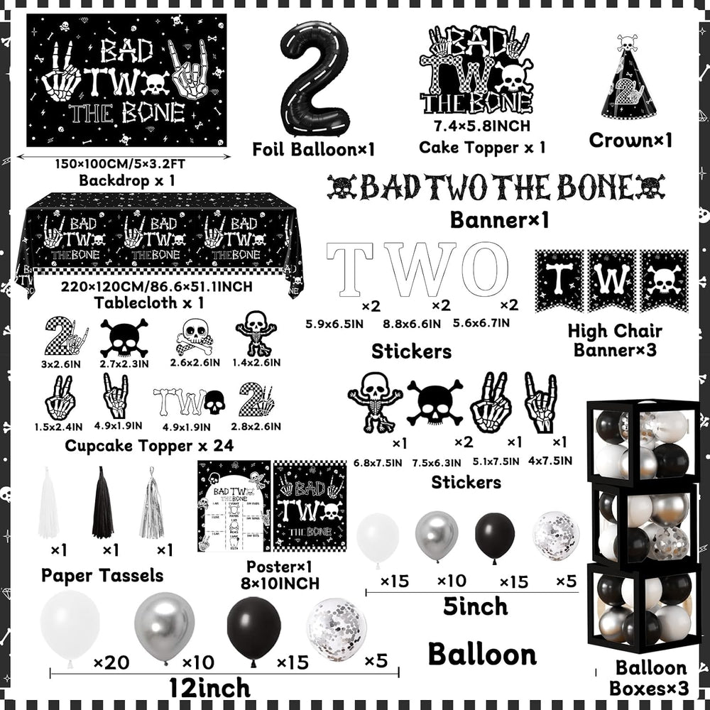 2nd Birthday Decorations for Boys, Bad Two The Bone Party Decorations with Ba...