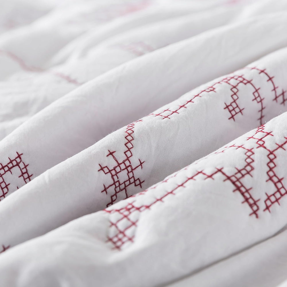 WDCOZY Red Christmas Queen Size Quilt Bedding Sets with Pillow Shams, Lightwe...
