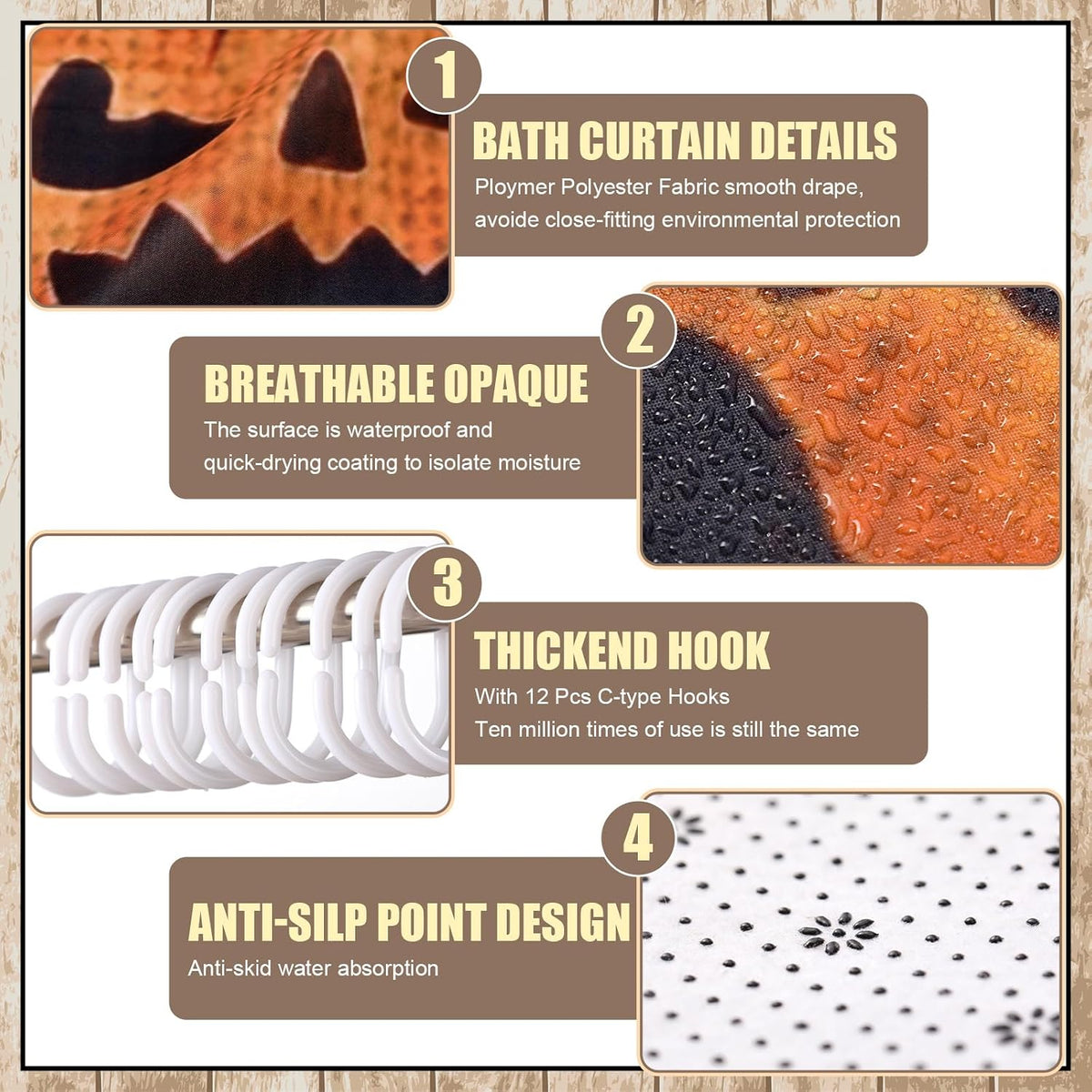 nuanchu 6 pcs halloween shower curtain set with, package contents