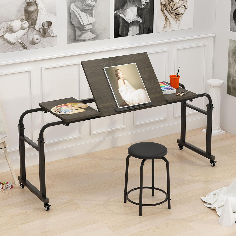 TigerDad Tilt Overbed Table with Wheels, Height Adjustable Rolling Desk for K...