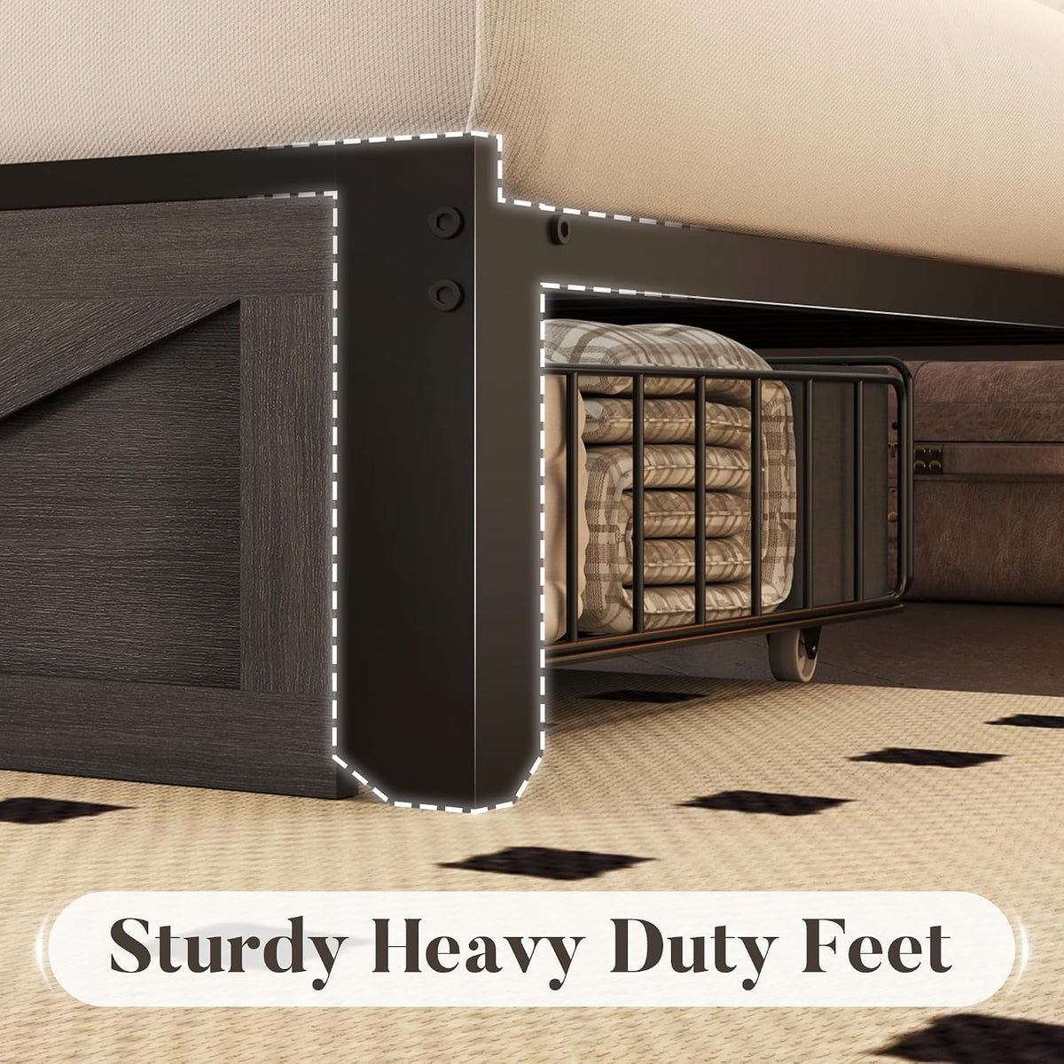 lifezone queen bed with farmhouse storage headboard, queen, front angle view