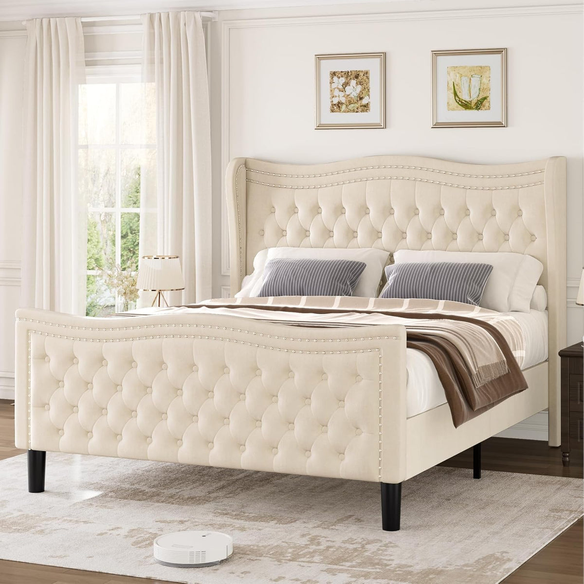 generic full bed frame, 52"" headboard upholstered bed, main product view