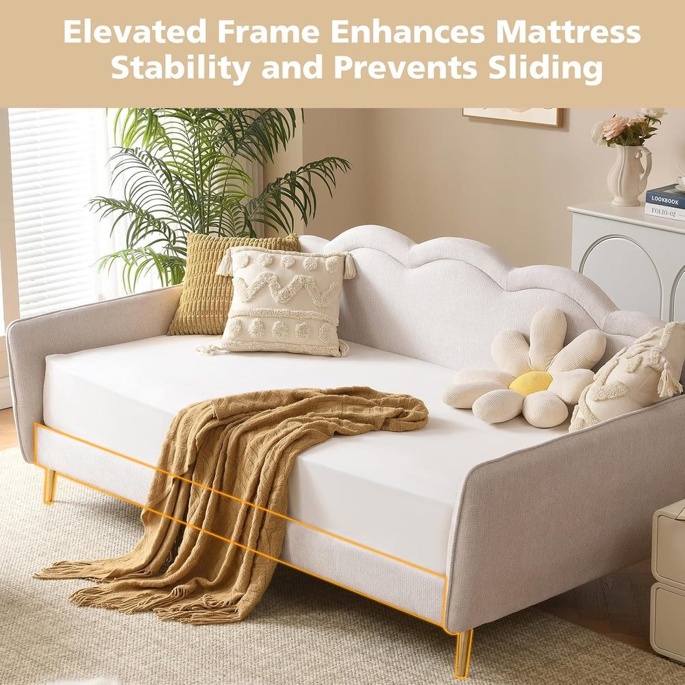 VELOCAVA Twin Size Upholstered Daybed with Cloud-Shaped Backrest, Modern Line...