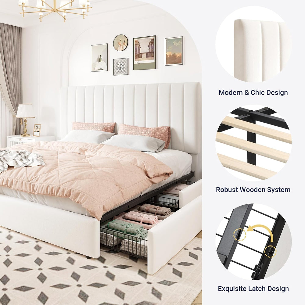 Allewie King Size Storage Bed Frame, Vertical Channel Tufted Adjustable Headb...