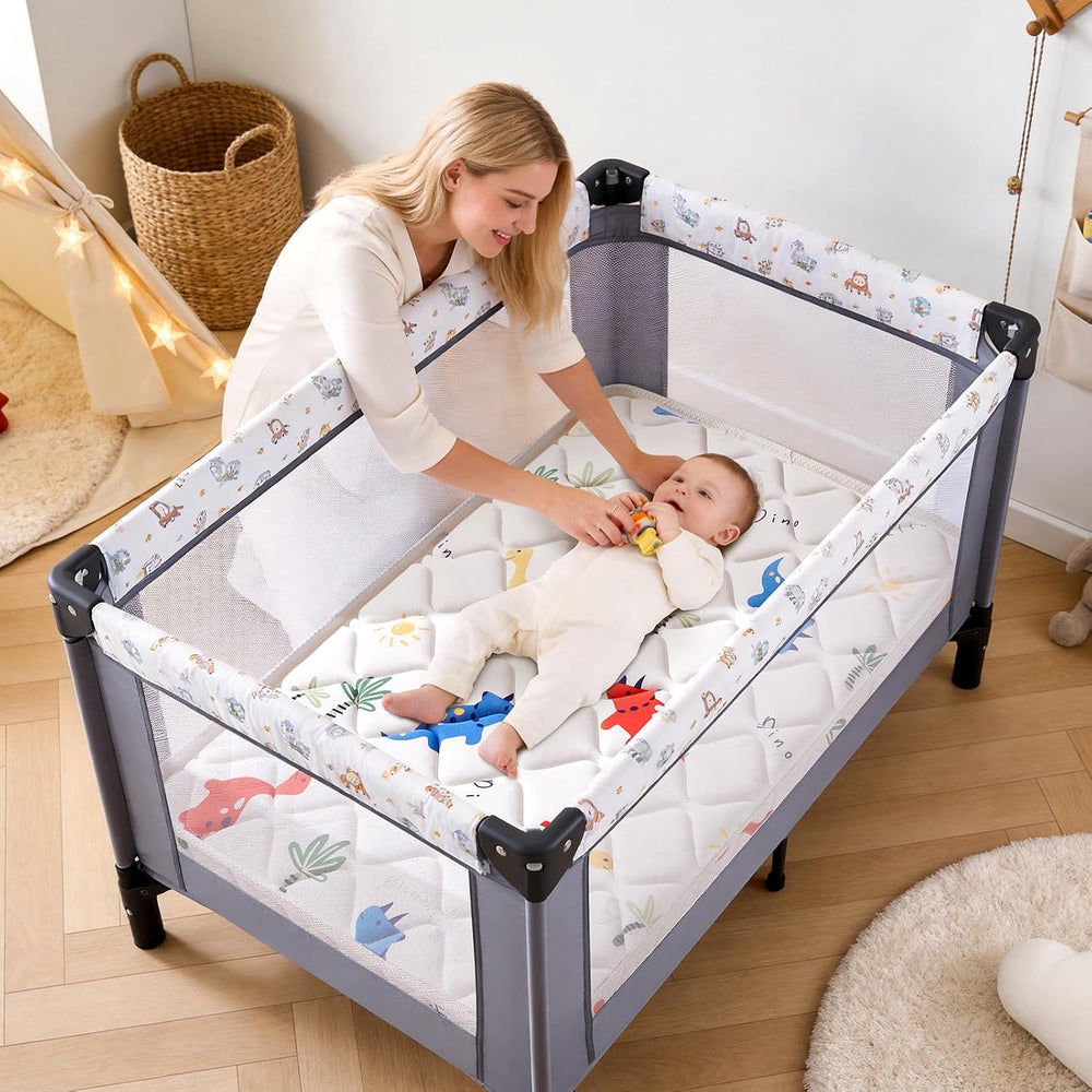 Pack and Play Mattress 38" x 26", Premium Cotton Fabric - Hypoaller...