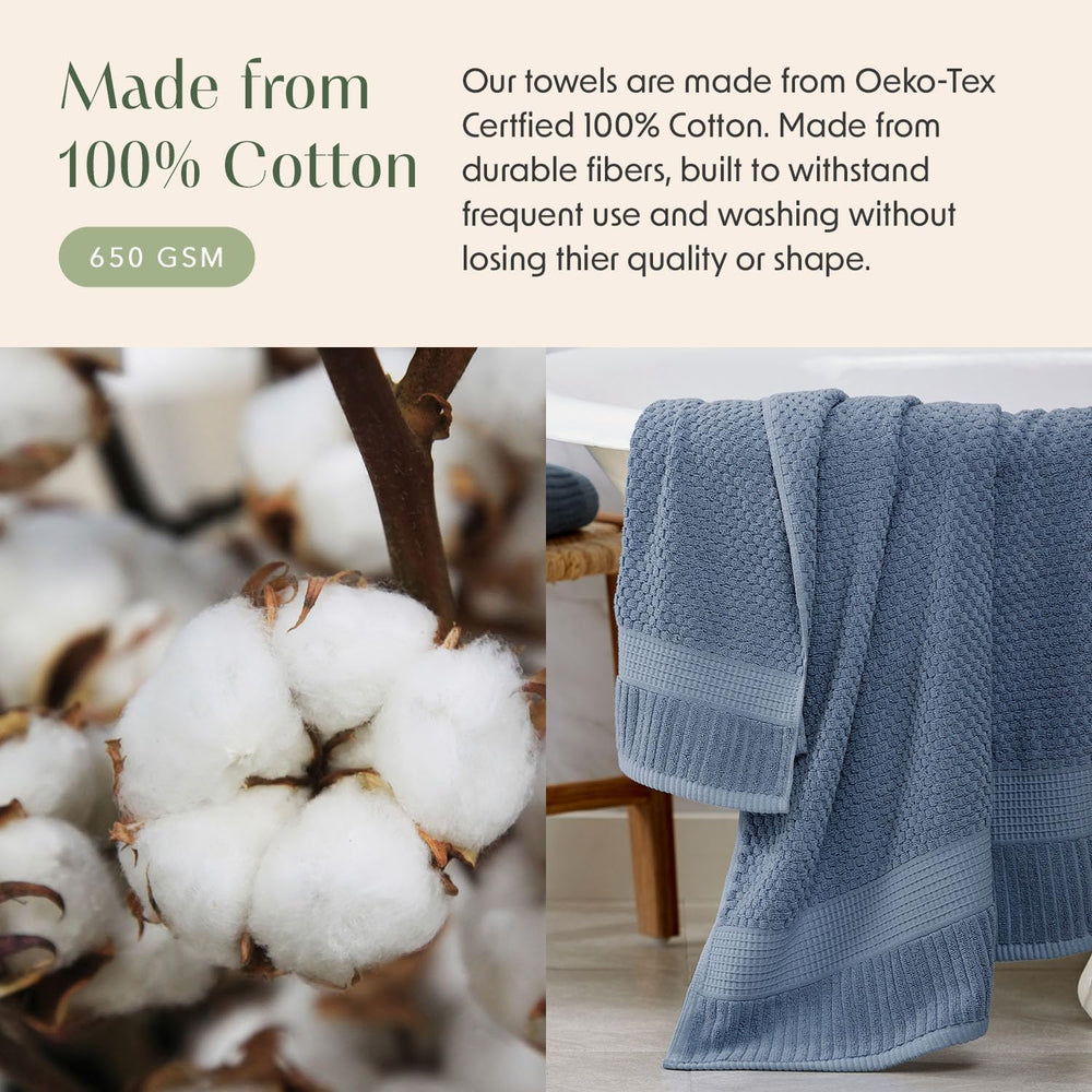 4 Pack 100% Cotton Bath Towels | Blue Towels | Oeko‑TEX Standard 100 | Soft &...
