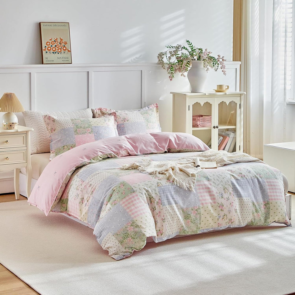 Joyreap 3pcs Twin Size Cotton Duvet Cover Set for Girls, Colorful Flowers Gri...