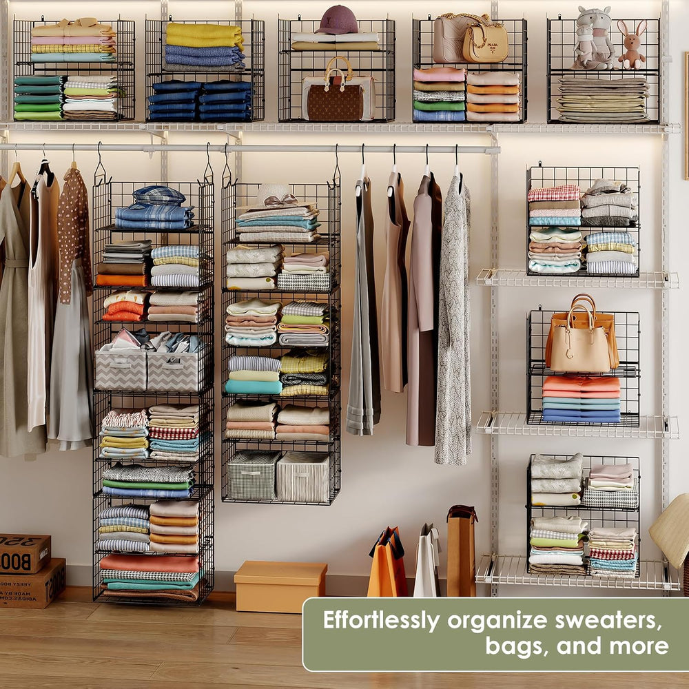 8 Tier Widened Hanging Closet Organizer and Storage Shelves, Metal & Fold...