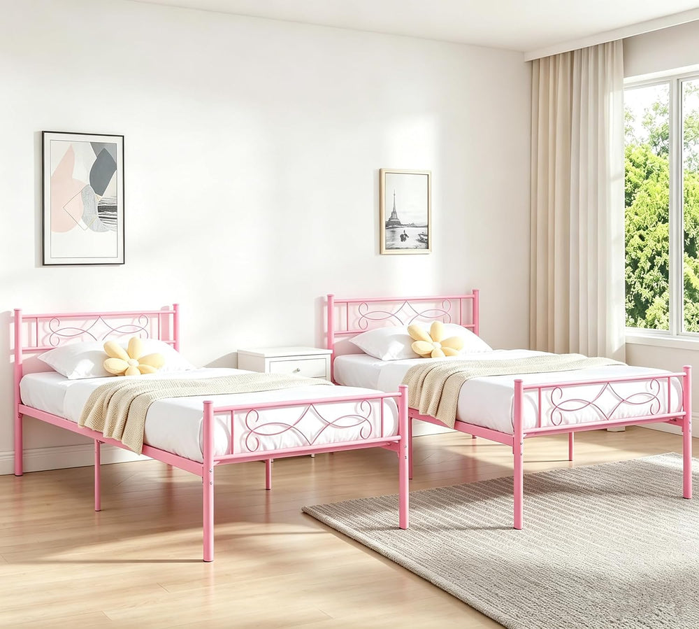 VECELO 14" Twin Size Bed Frame Set of 2,Twin Metal Platform Bed Frame wi...