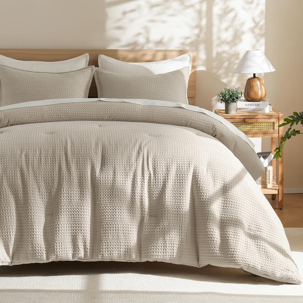 PHF Soft Waffle Comforter Set King Size- Comfy Breathable Waffle Weave Comfor...