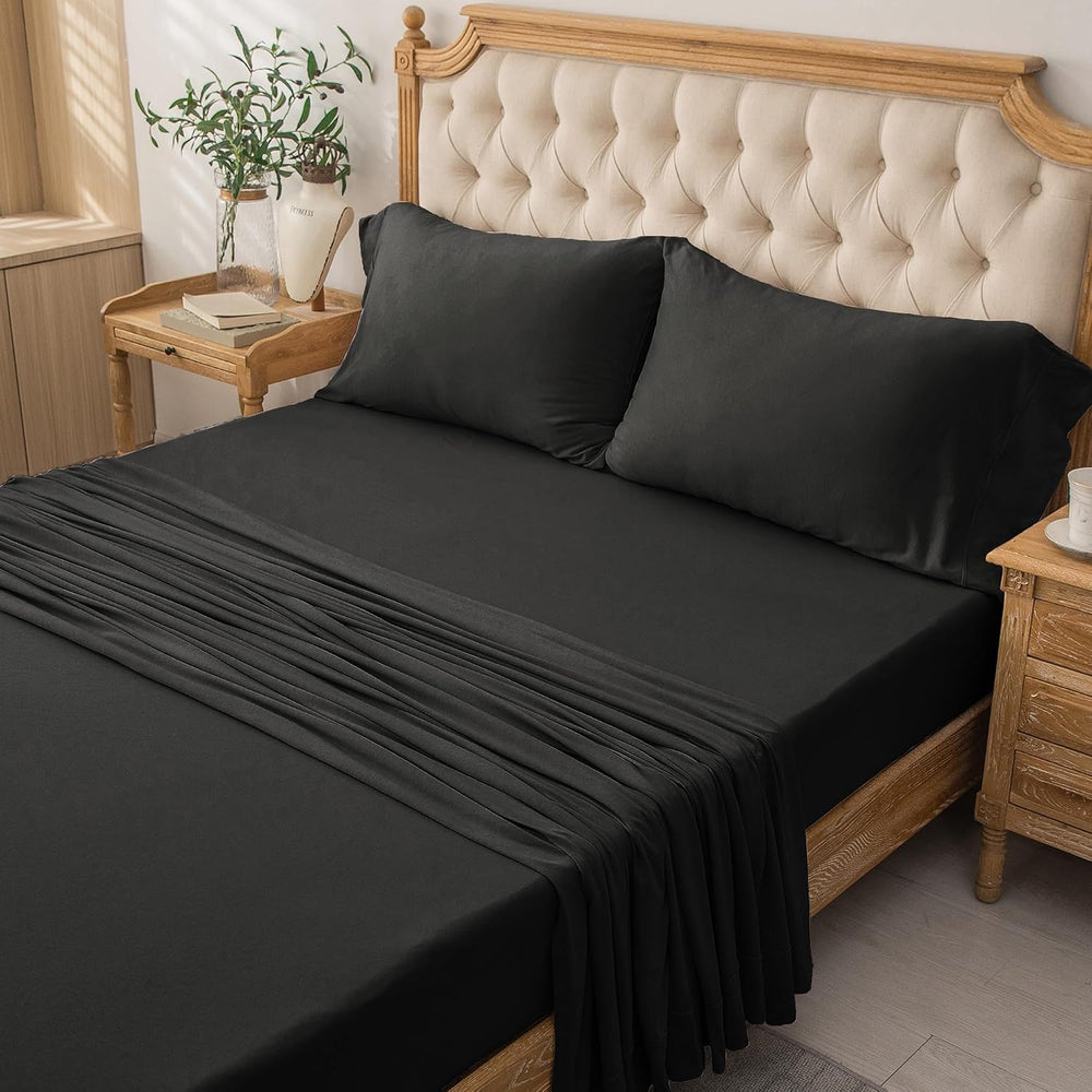 PURE ERA Jersey Knit Sheet Set Solid Black Queen