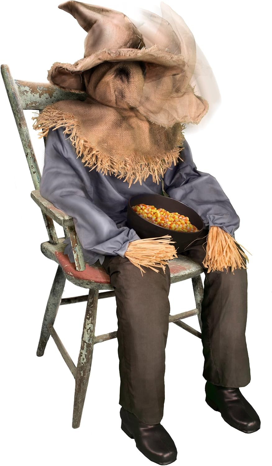 Spirit Halloween 4 Ft 7 In Sitting Scarecrow Animatronic, Multicolor