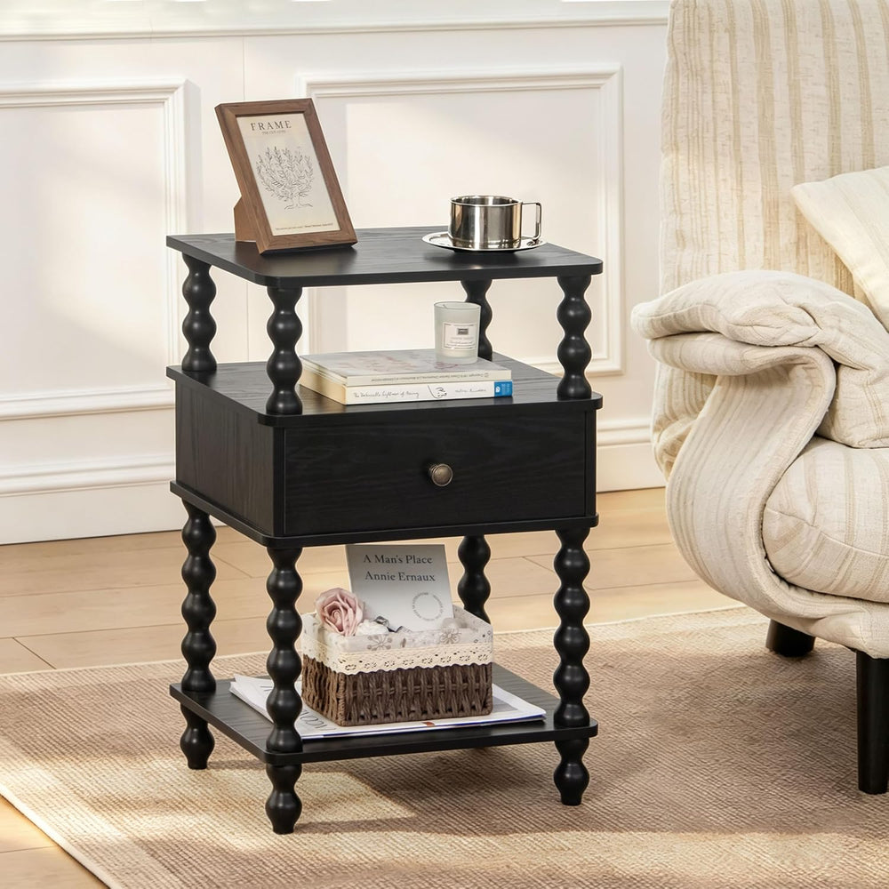 AWASEN Black Nightstand, Bed Side Table Bedroom with Drawer, End Table