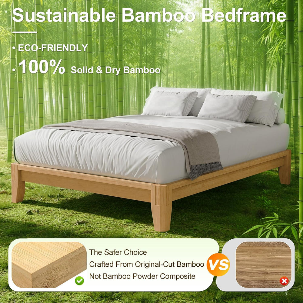King Solid Bamboo Bed Frame, Japanese Joinery Platform Bed Frame(Natural)