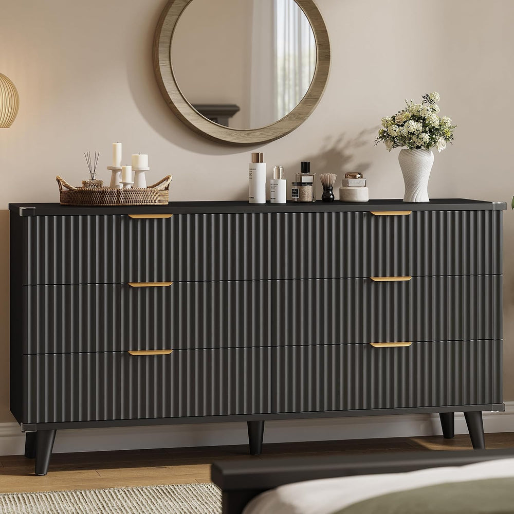 Lulive Wood 6 Drawers Dresser, 53.2" W Fluted Modern Dressers for Bedroom