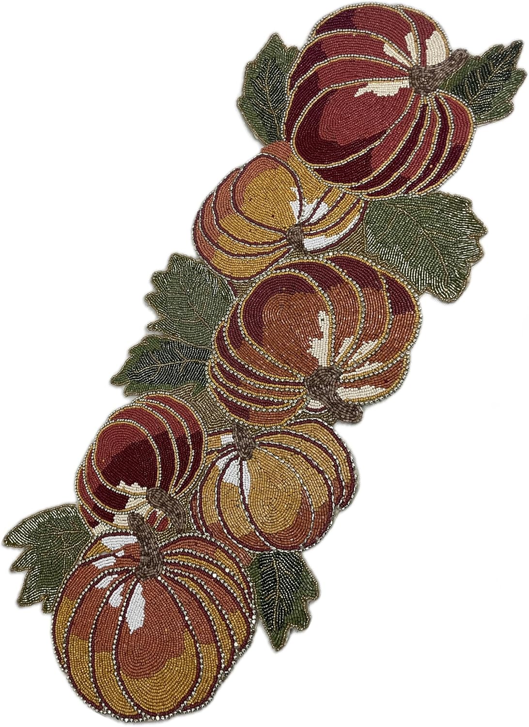 Thanksgiving Pumpkin Beaded Table Runner for Fall - Luxury Thanksgiving Decoration Table mat - Unique Halloween and Fall Decoration in Yellow Orange Green and red