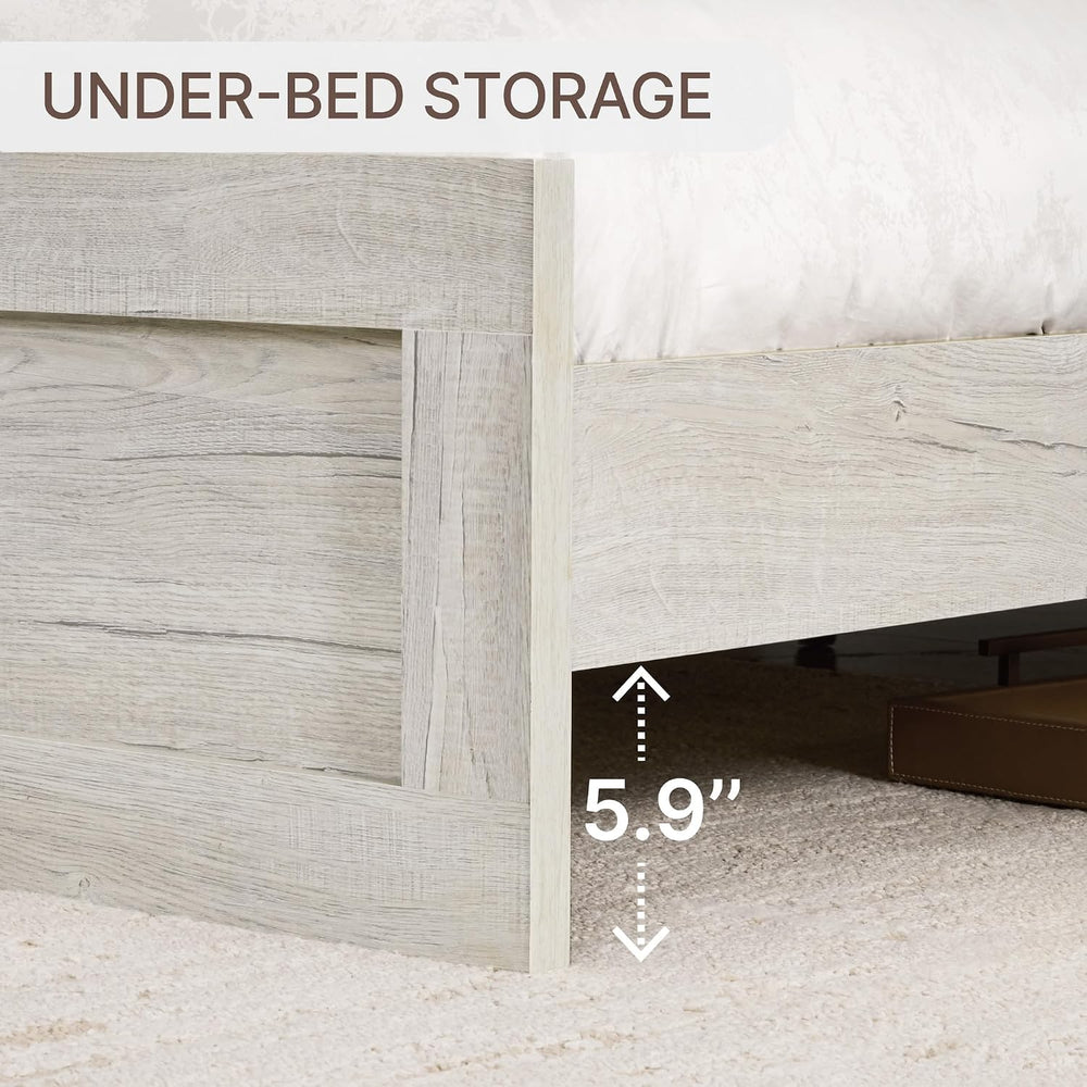 KISLOT Wood Bed Frame with Headboard and Footboard, Light Gray, Queen