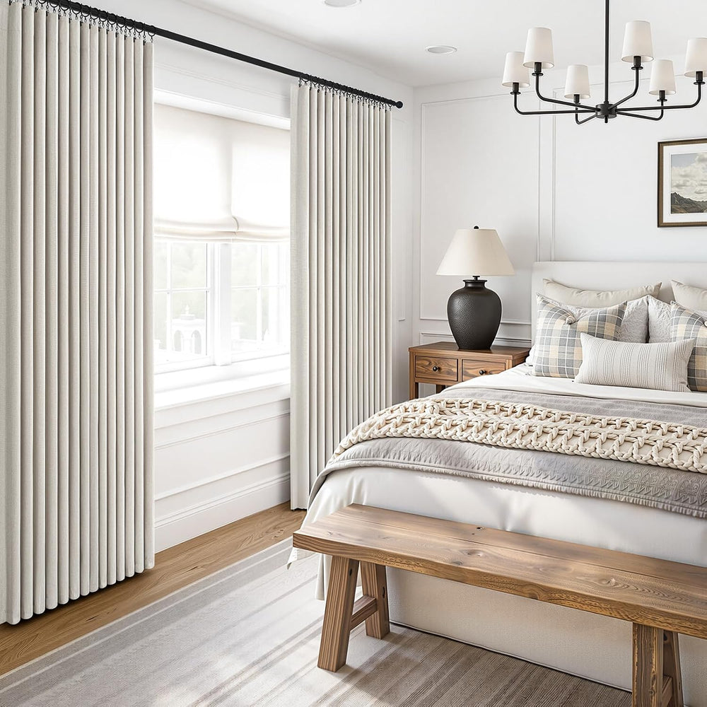 90 Inch Blackout Linen Curtains for Bedroom Natural Beige 52 Inch Wide