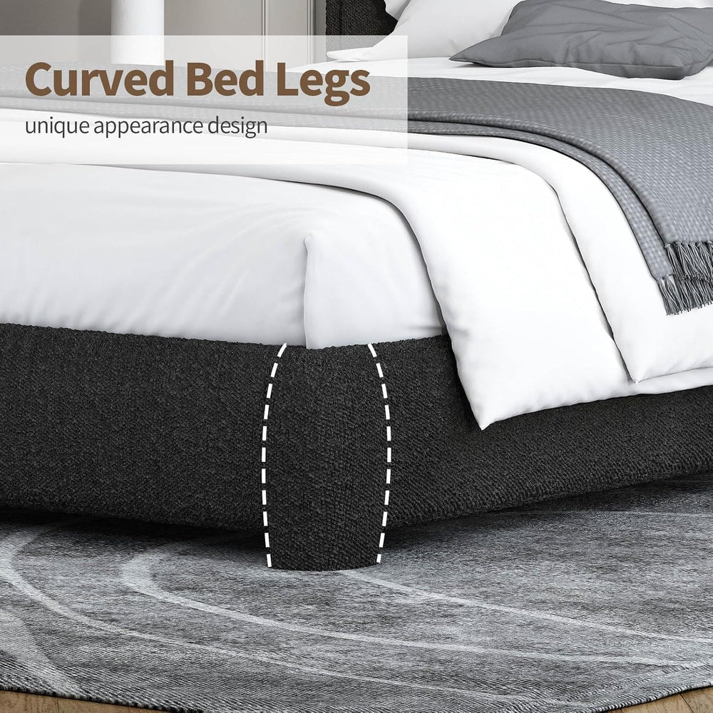 Twin Bed Frame, Cloud Boucle Headboard, Rounded Corners, Black