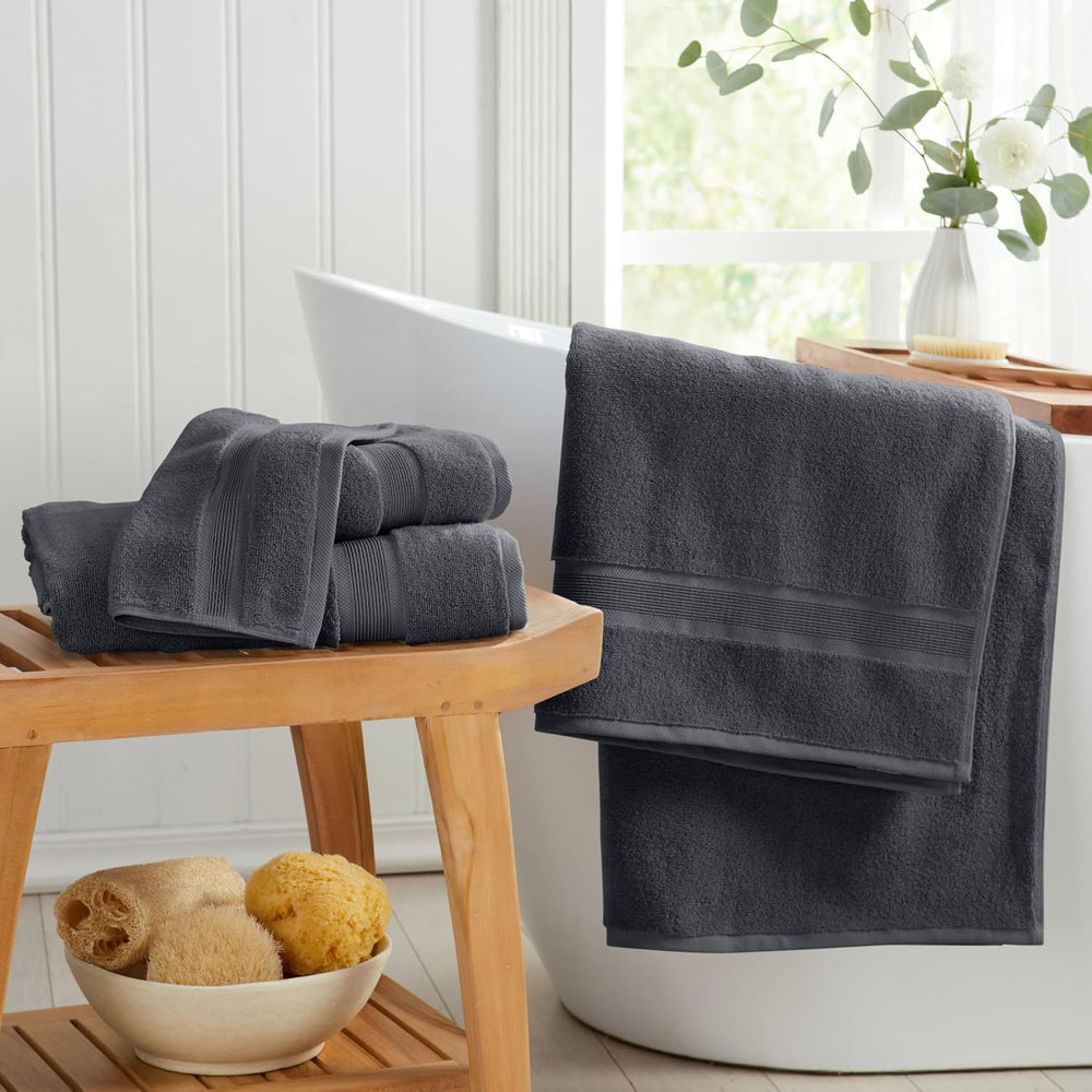 Springtree Home Luxury Bamboo Rayon Plush Bath Towel Set | 4-Pack | Grey