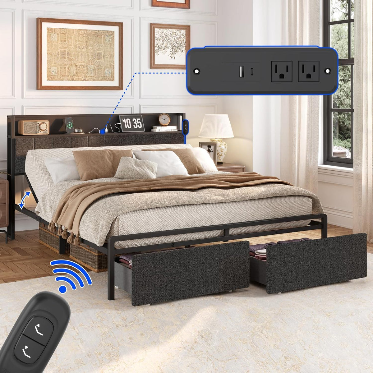 flexispot adjustable bed base with storage headboard &, main product view