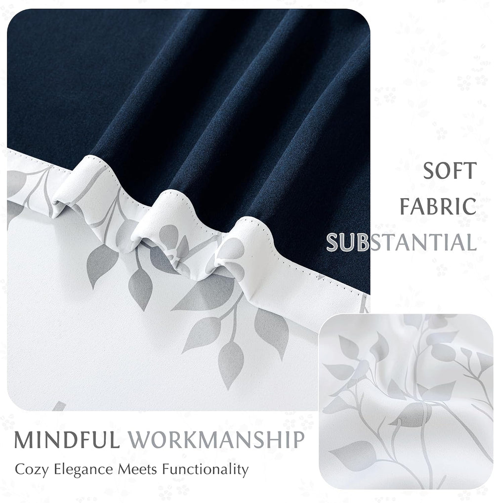 Beauoop Floral 100% Blackout Curtains for Bedroom Grey White 52X84 2 Panels