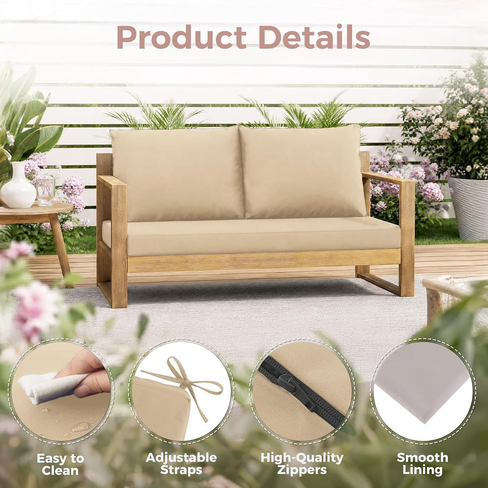 Outdoor Loveseat Cushions, 46×26×4 Inch, Waterproof, Beige